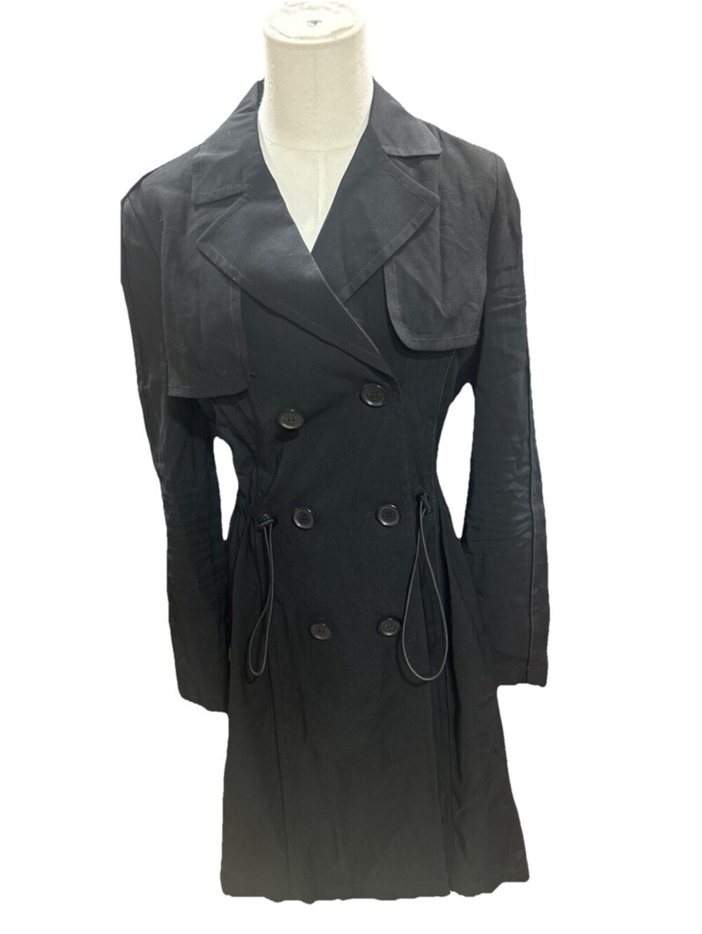 armani exchange Trench Coat Womens Small Black Double Breasted Lightweight